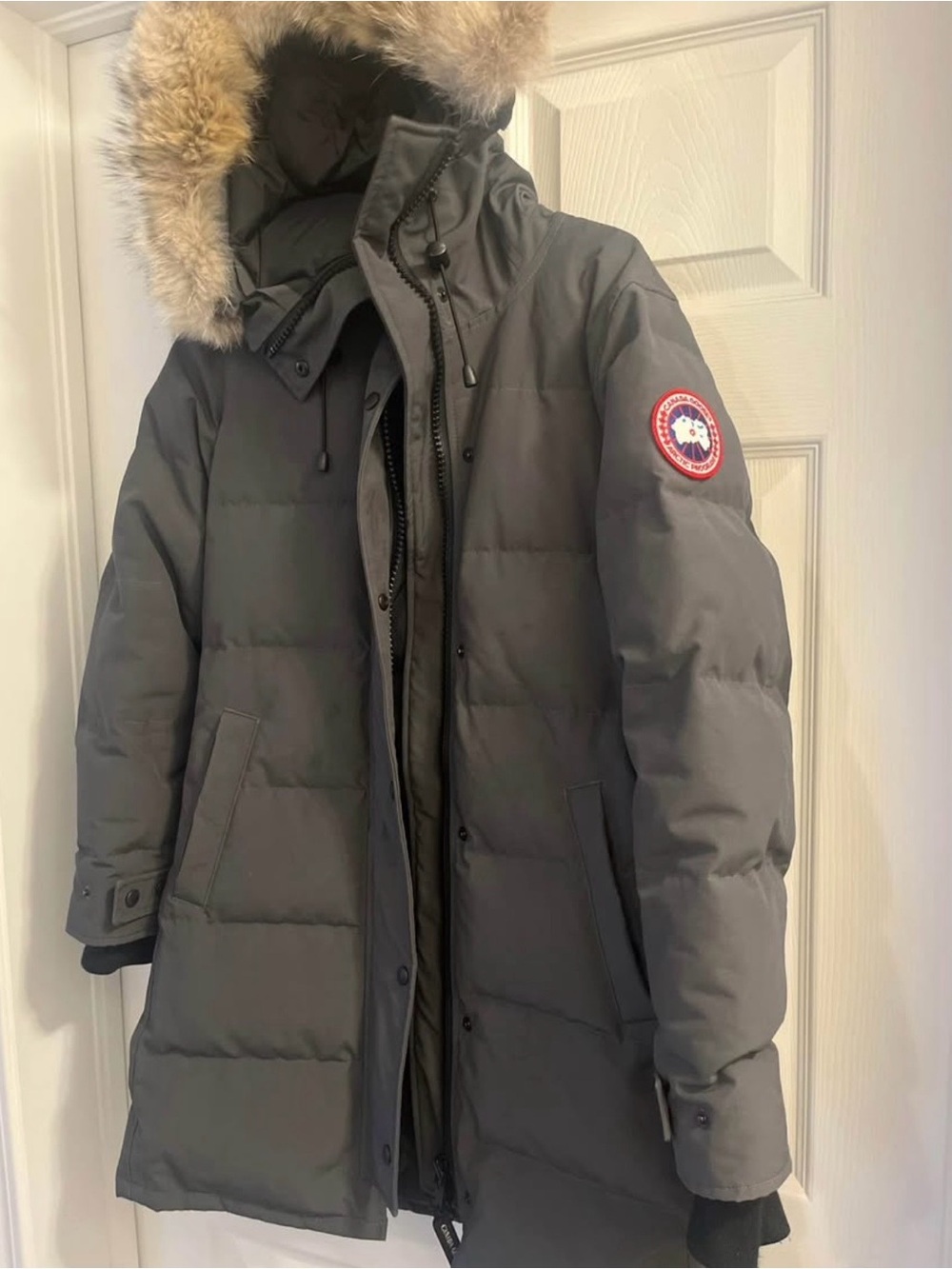 Canada Goose Charcoal Gray Down Jacket with Logo Patch